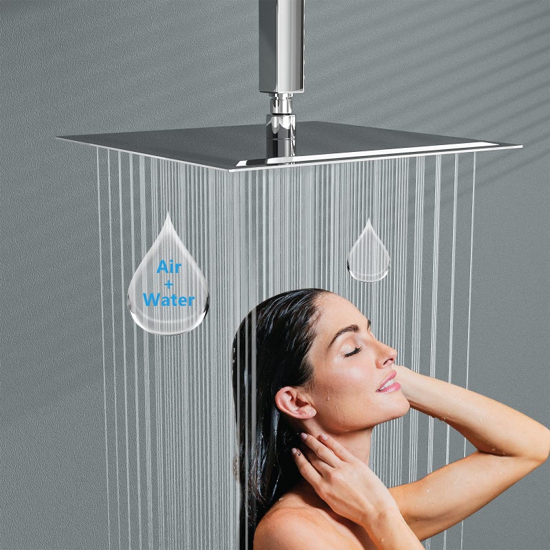Lordear 12 Inch Square Shower Head Polish Chrome Solid Ultra Thin 304 Stainless Steel Rain Setting Shower Heads,Waterfall Full Body Coverage with 144 Silicone Nozzles - Image 2